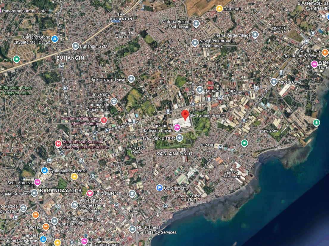 Map showing SM City Lanang Premier location in Davao City