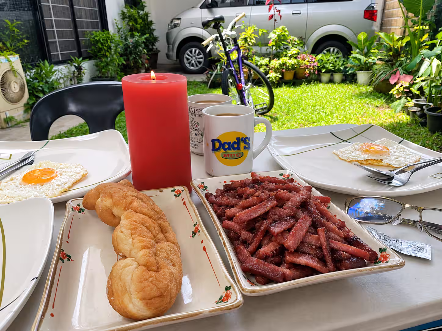 Breakfast on a quiet morning in our garden